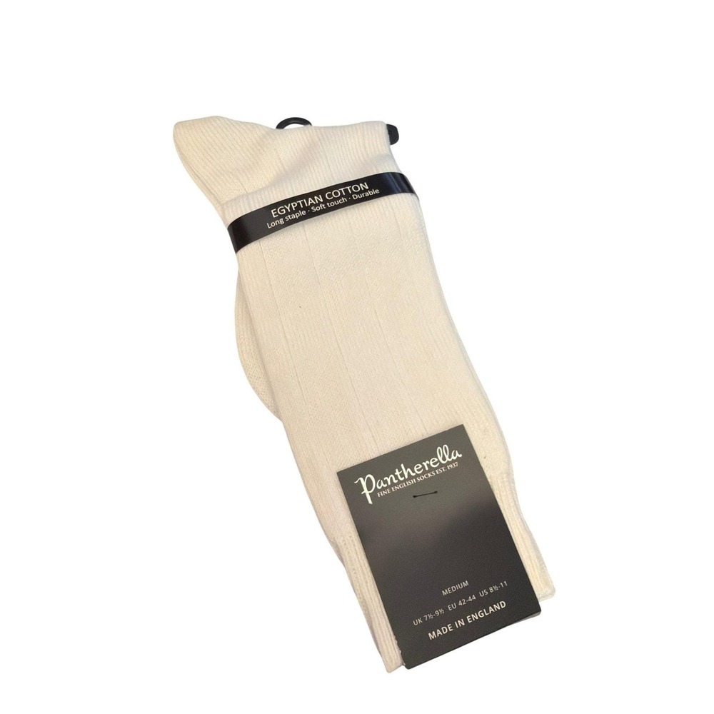 New Pantherella Egyptian Cotton Socks Luxury Ribbed White Old Money Quiet Luxury